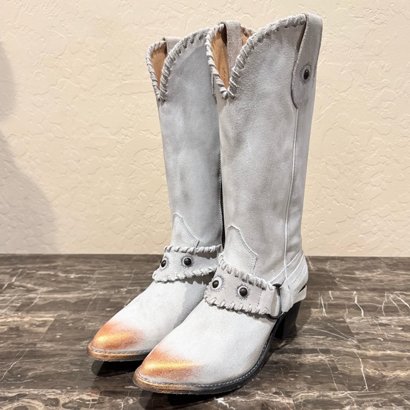 Circle G Metallic Accent Studded Harness Leather Cowboy Boots - Picture 1 of 16